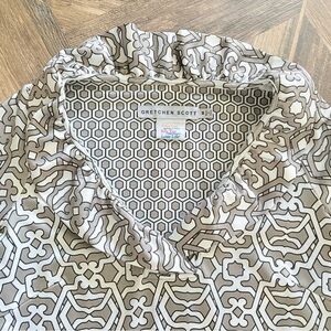 Gretchen Scott Jersey Ruffneck Ruffle Neck Dress 3/4 Sleeve Gray White Medium